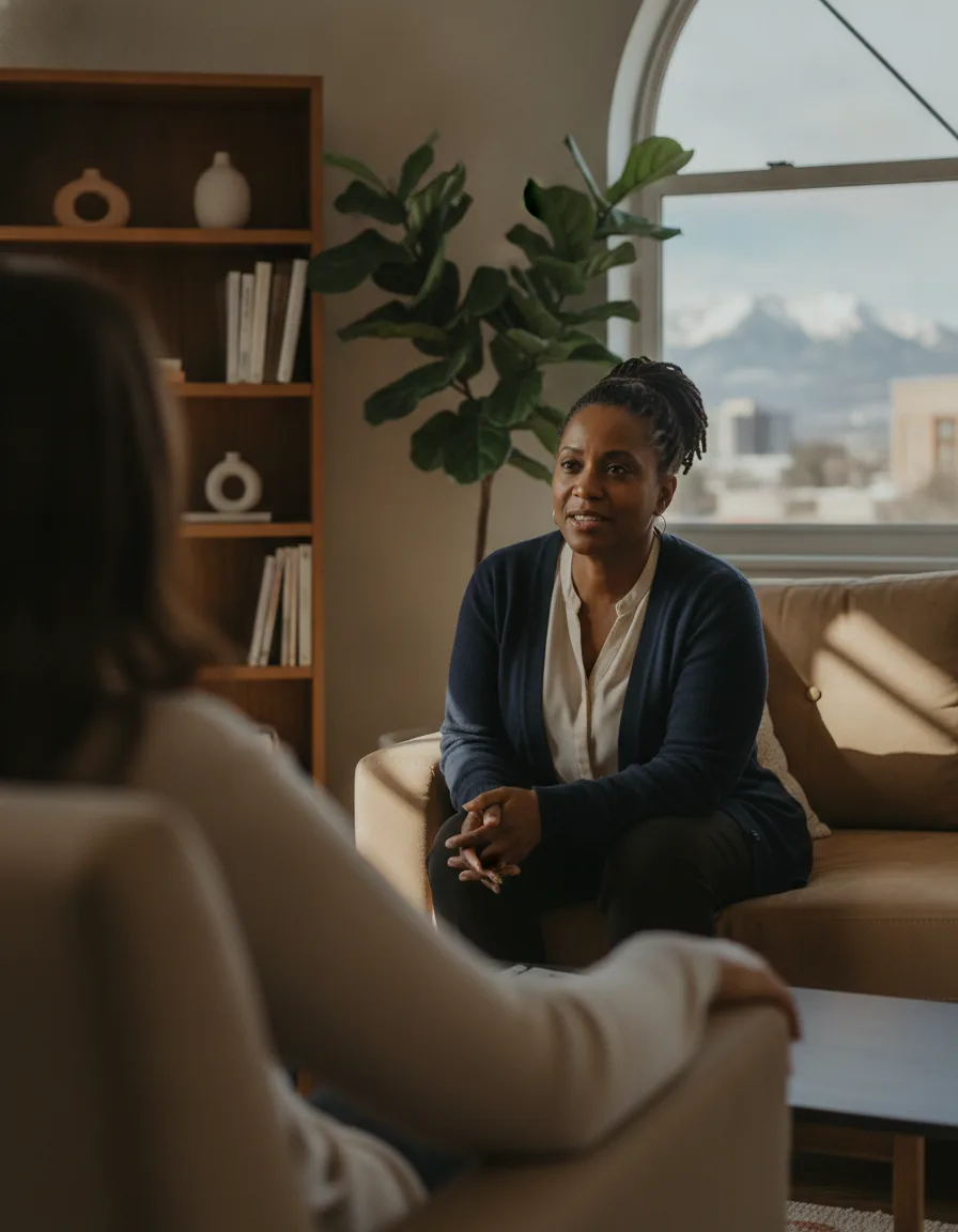 A therapist listening in a Denver consulting room